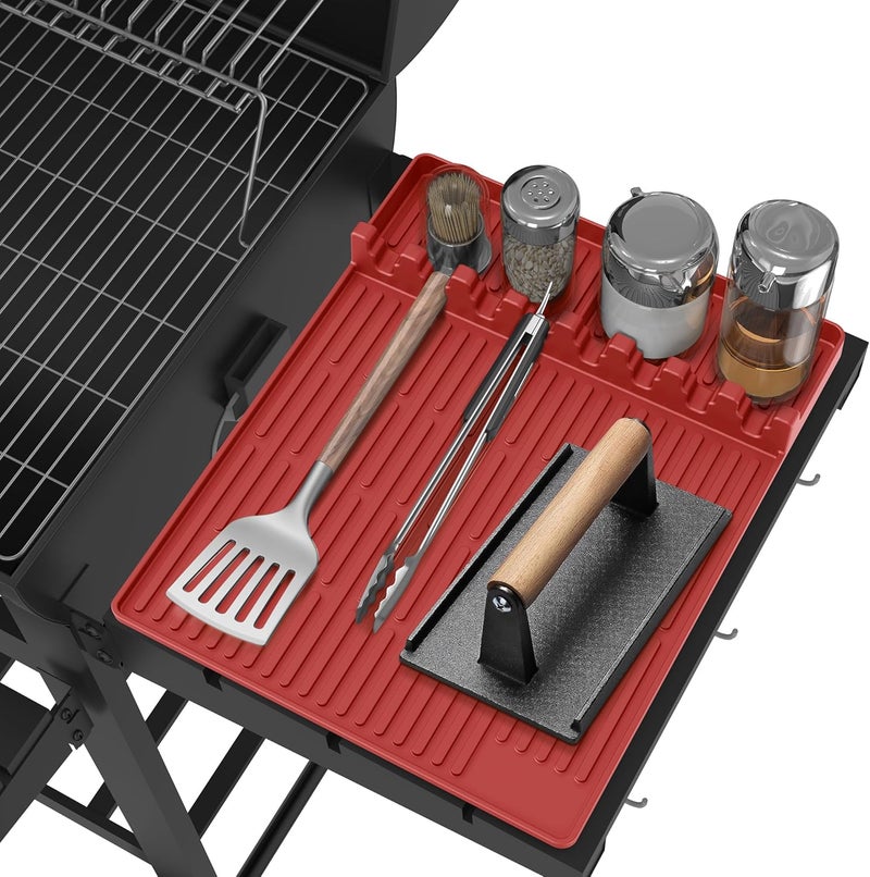Uozuke Silicone Griddle Tools Mat for Blackstone - Large Silicone Spatula Mat with Drip Pad - Griddle Mats BBQ Grill Accessories - Side Shelf Mats Grill Pad for Blackstone Griddles Accessories (red) - Image 1